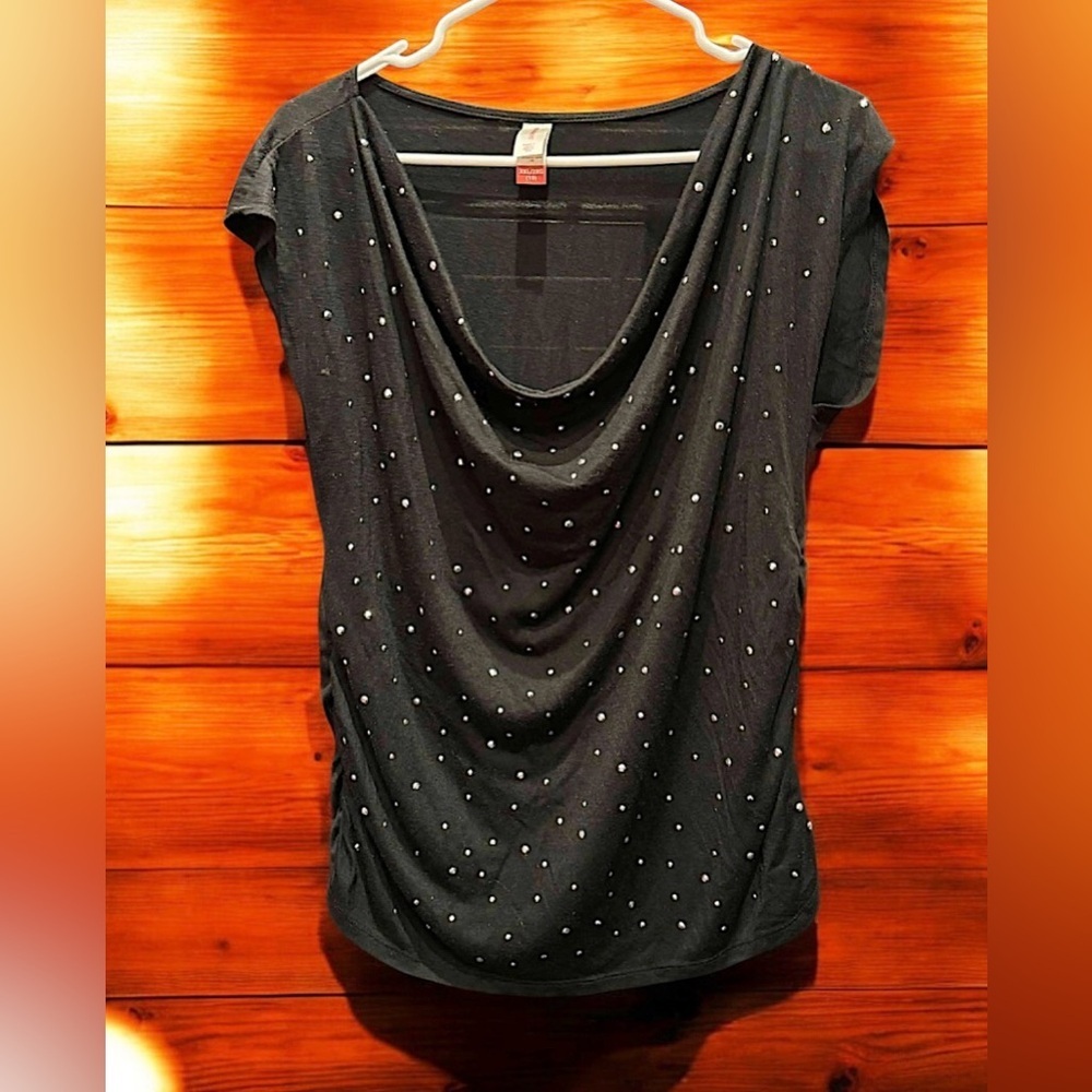 No Boundaries Black Studded Short Sleeve Top stretchy 2XL